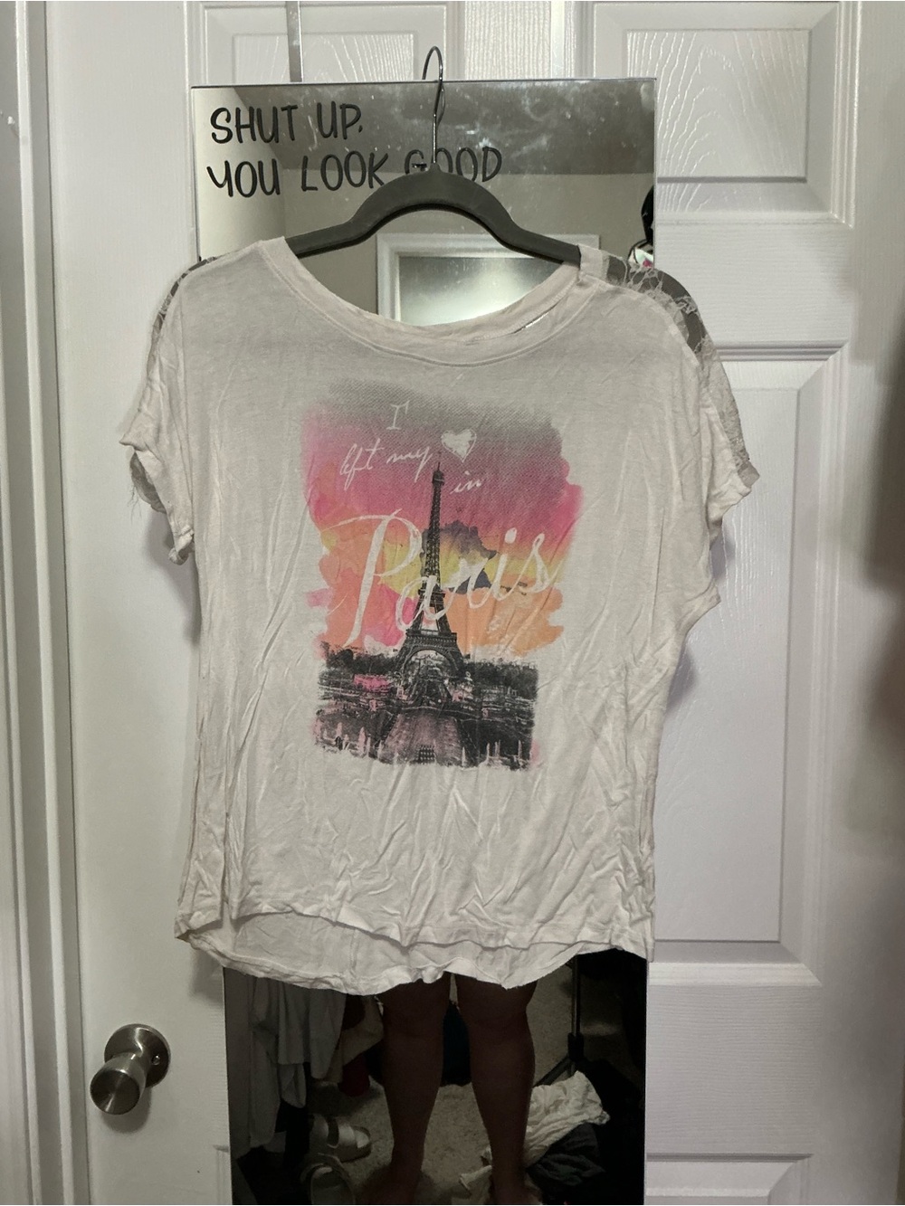 Paris Graphic Short-Sleeve Tee - White with Pink & Orange Print